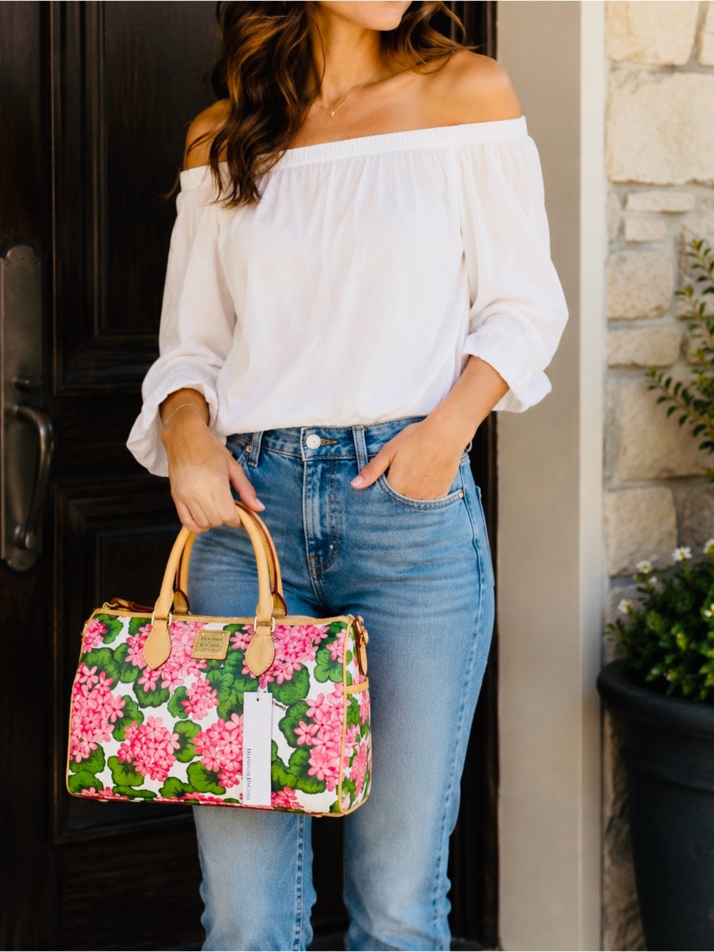 NWT Dooney & Bourke Pink & Green Floral Top-Handle Satchel